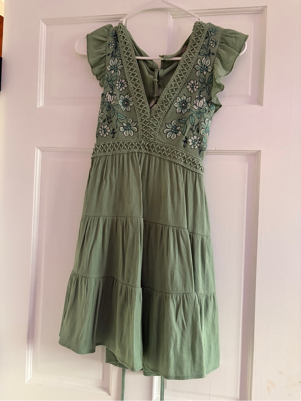 Women’s Size XS Sage Green Tiered Embroidered Dress
